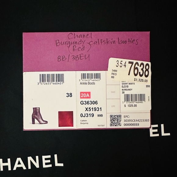 CHANEL BURGUNDY CALFSKIN ANKLE BOOTIE WITH BEADED CC EMBELLISHMENT - Picture 9 of 10